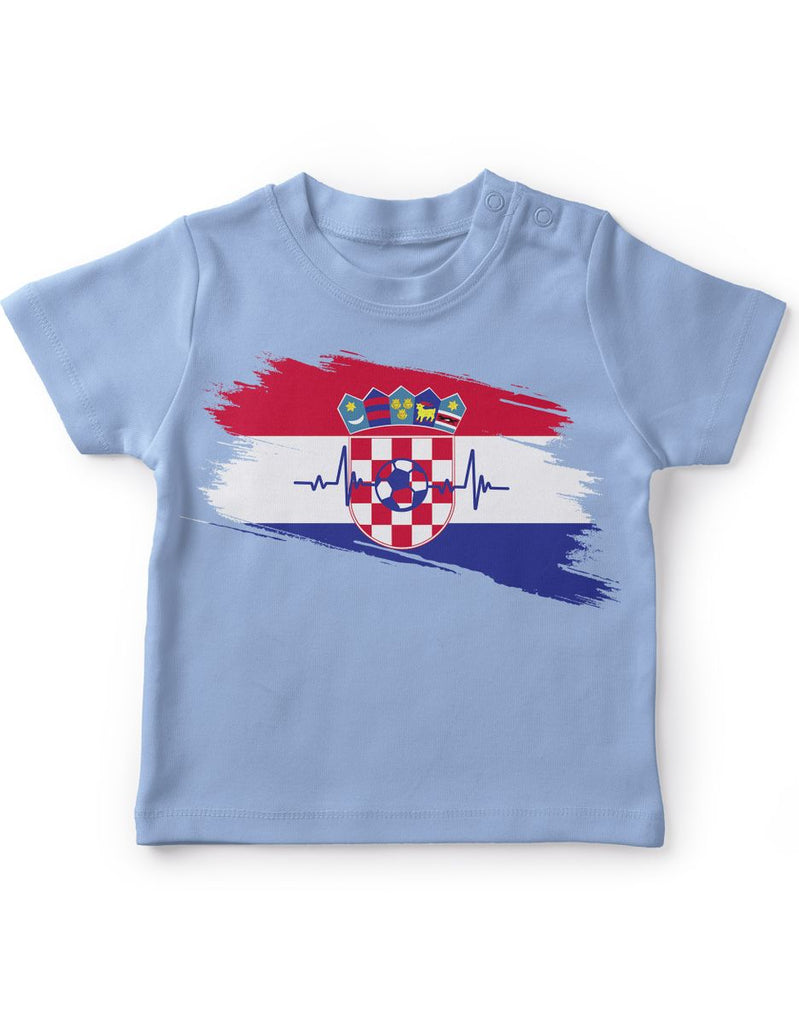 Baby / Kinder T-Shirt mit Spruch Kroatien Flagge mit Fussball - von Mikalino