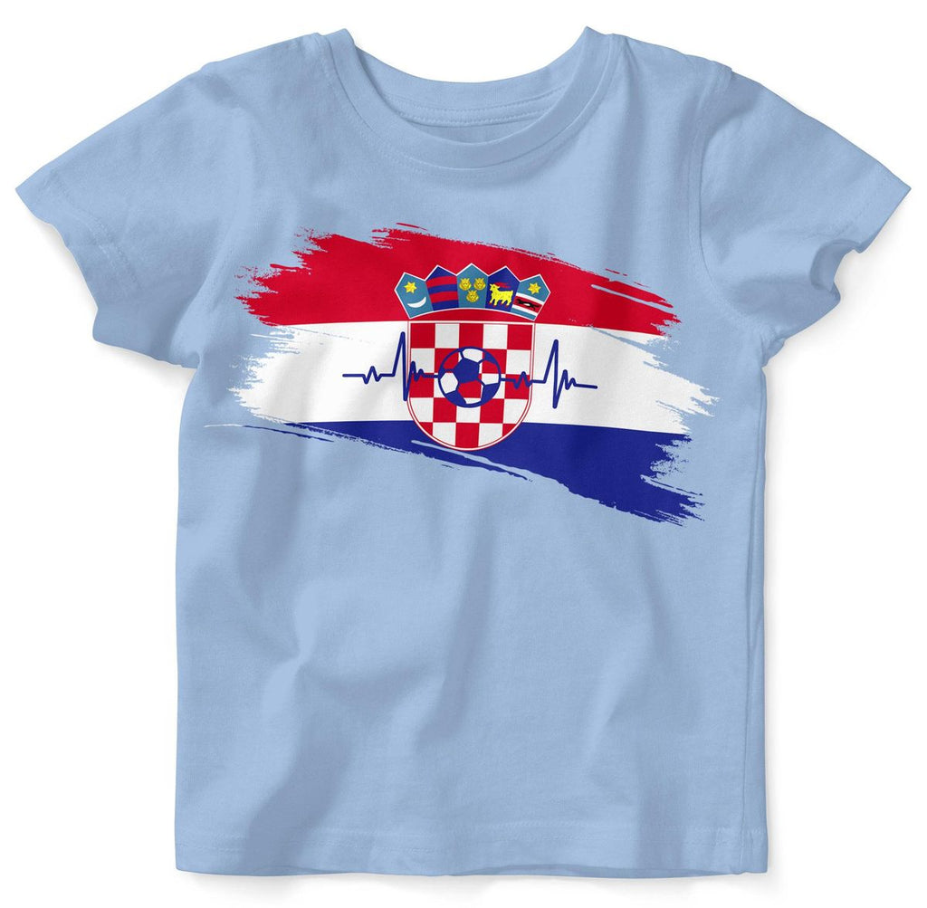 Baby / Kinder T-Shirt mit Spruch Kroatien Flagge mit Fussball - von Mikalino