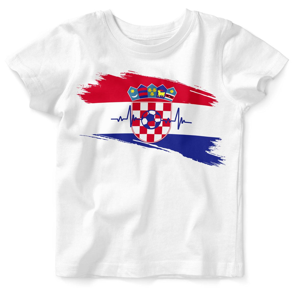 Baby / Kinder T-Shirt mit Spruch Kroatien Flagge mit Fussball - von Mikalino