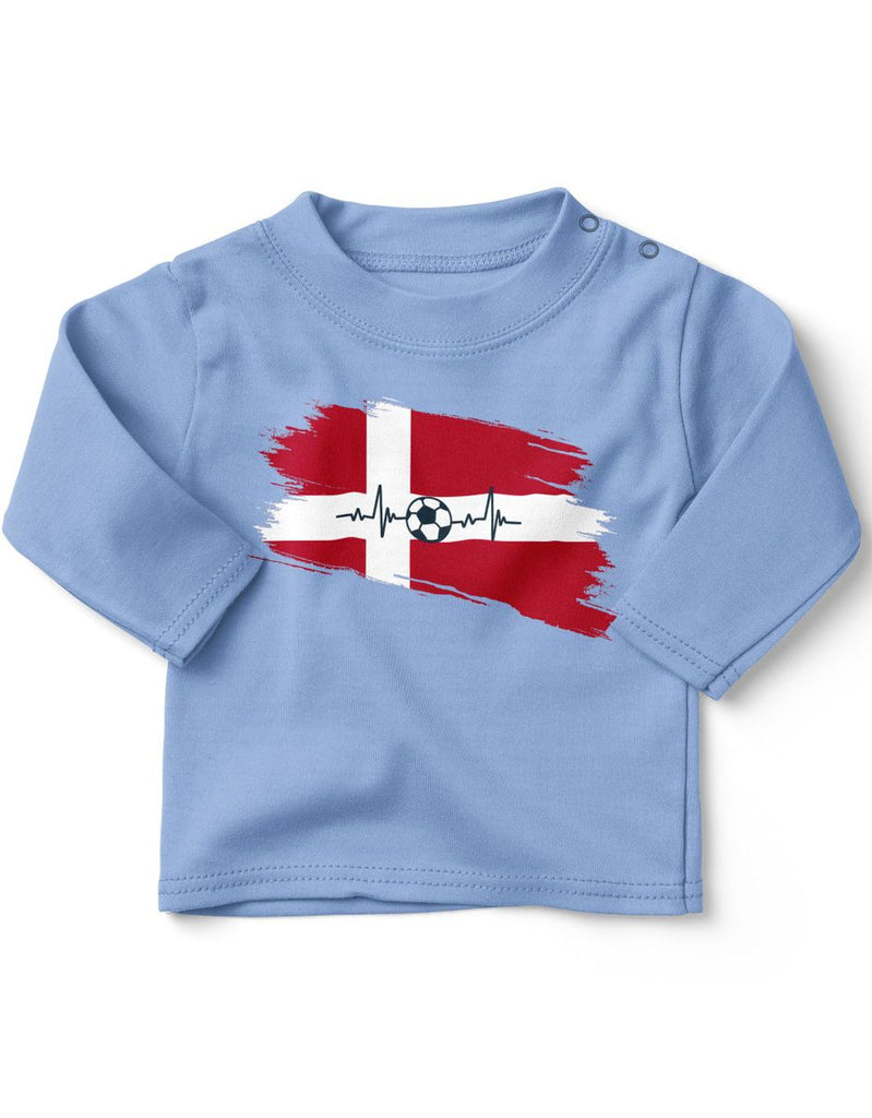 Baby / Kinder Longsleeve mit Spruch Dänemark Flagge mit Fussball - von Mikalino