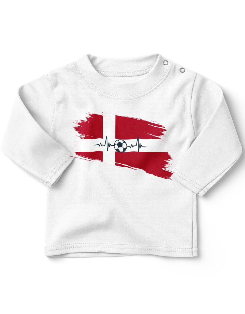 Baby / Kinder Longsleeve mit Spruch Dänemark Flagge mit Fussball - von Mikalino