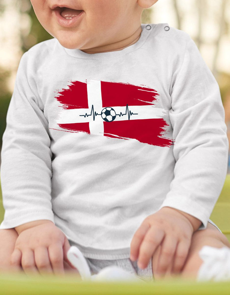 Baby / Kinder Longsleeve mit Spruch Dänemark Flagge mit Fussball - von Mikalino