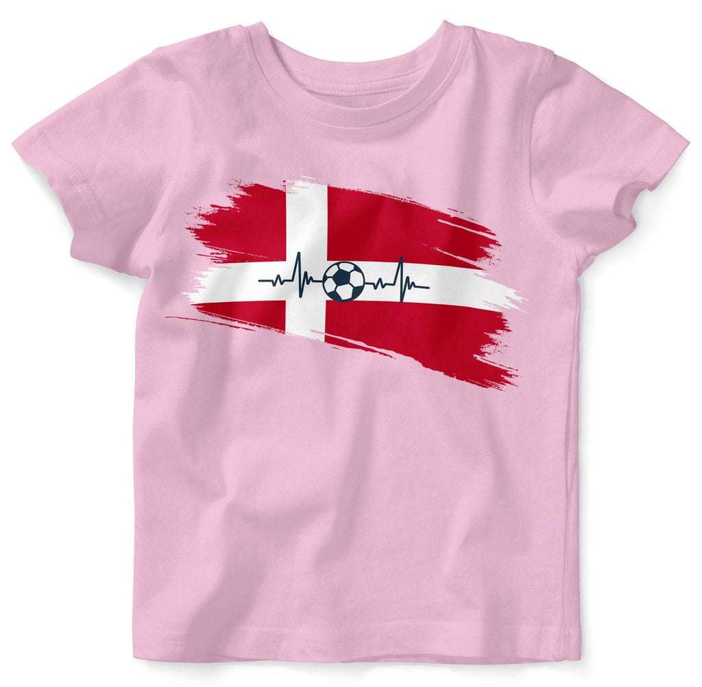 Baby / Kinder T-Shirt mit Spruch Dänemark Flagge mit Fussball - von Mikalino