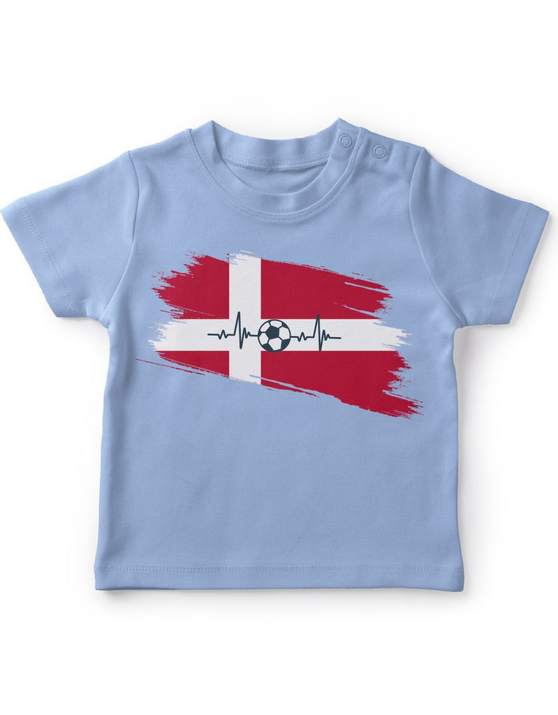 Baby / Kinder T-Shirt mit Spruch Dänemark Flagge mit Fussball - von Mikalino