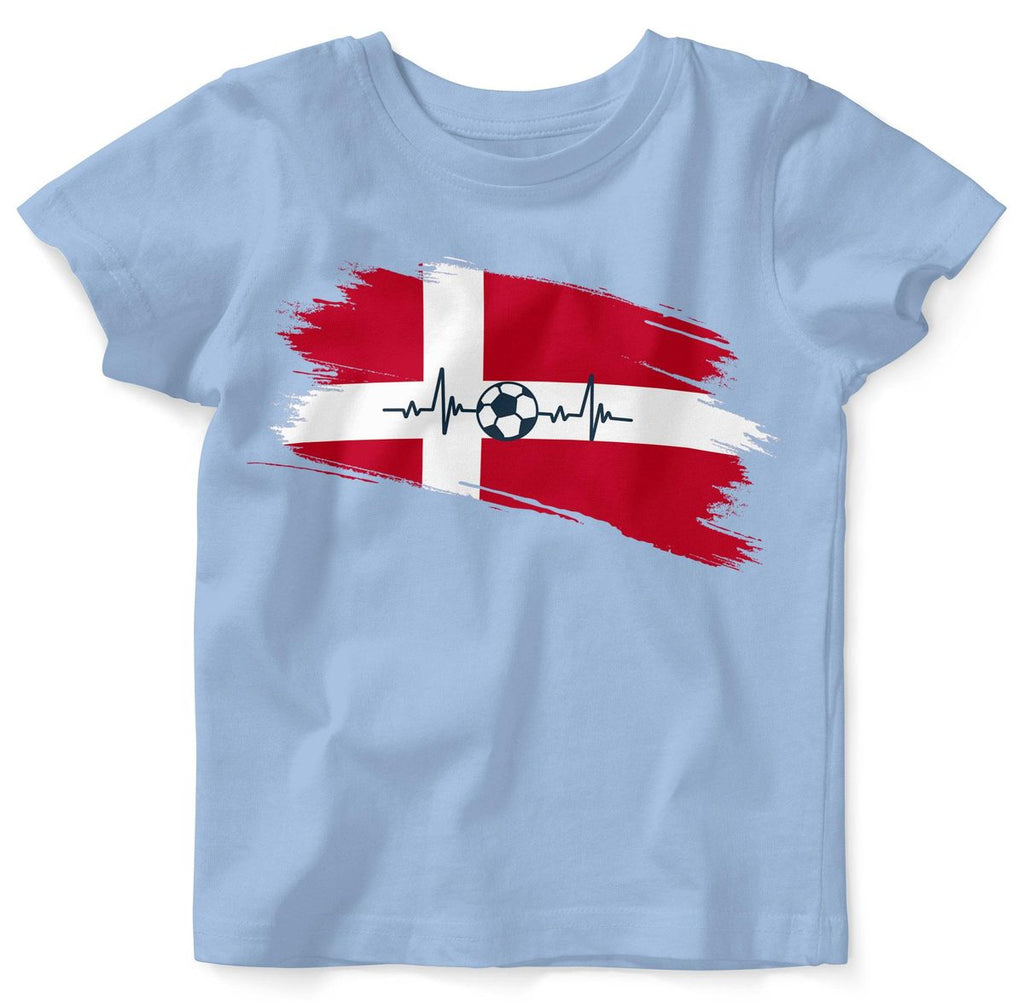 Baby / Kinder T-Shirt mit Spruch Dänemark Flagge mit Fussball - von Mikalino