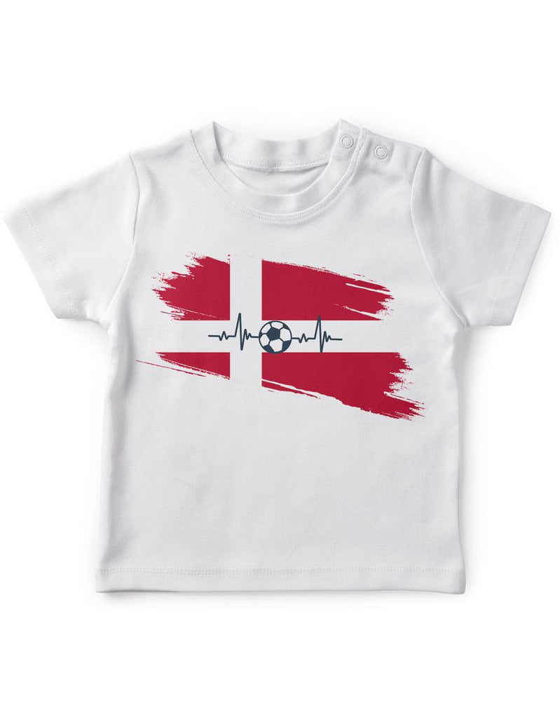 Baby / Kinder T-Shirt mit Spruch Dänemark Flagge mit Fussball - von Mikalino