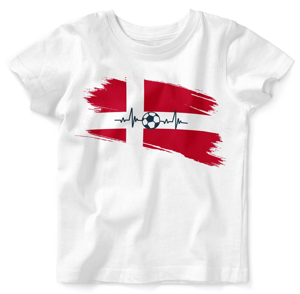 Baby / Kinder T-Shirt mit Spruch Dänemark Flagge mit Fussball - von Mikalino