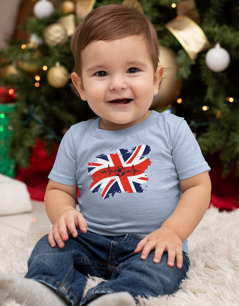 Baby / Kinder T-Shirt mit Spruch England Flagge mit Fussball - von Mikalino