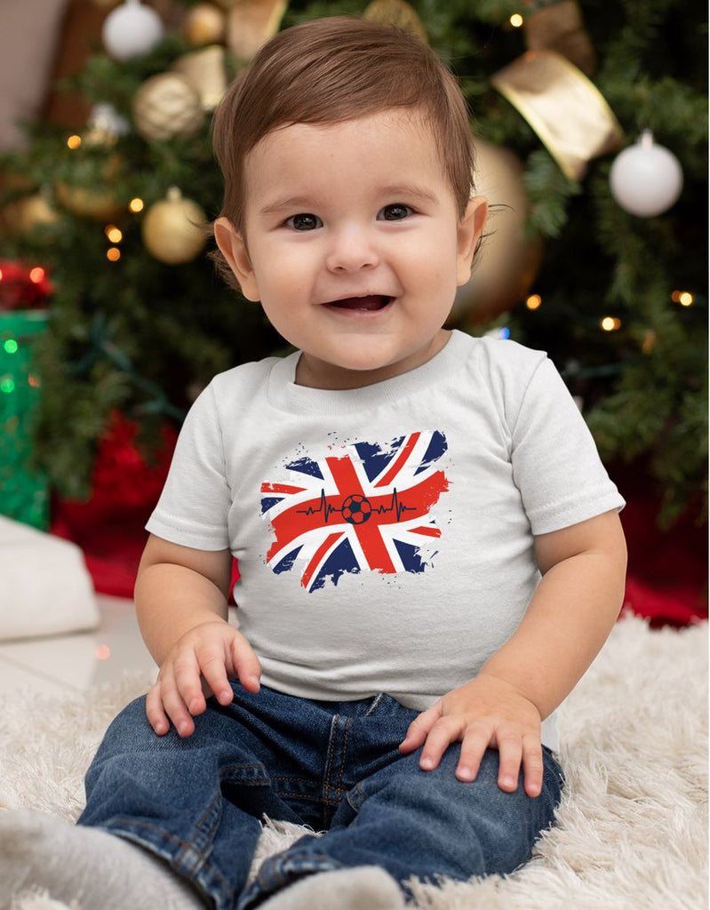 Baby / Kinder T-Shirt mit Spruch England Flagge mit Fussball - von Mikalino