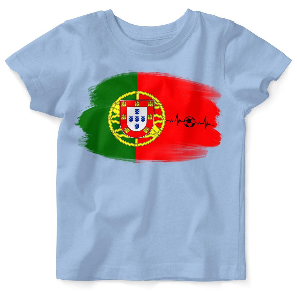 Baby / Kinder T-Shirt mit Spruch Portugal Flagge mit Fussball - von Mikalino