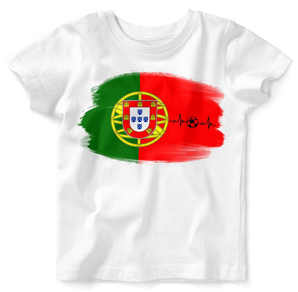 Baby / Kinder T-Shirt mit Spruch Portugal Flagge mit Fussball - von Mikalino