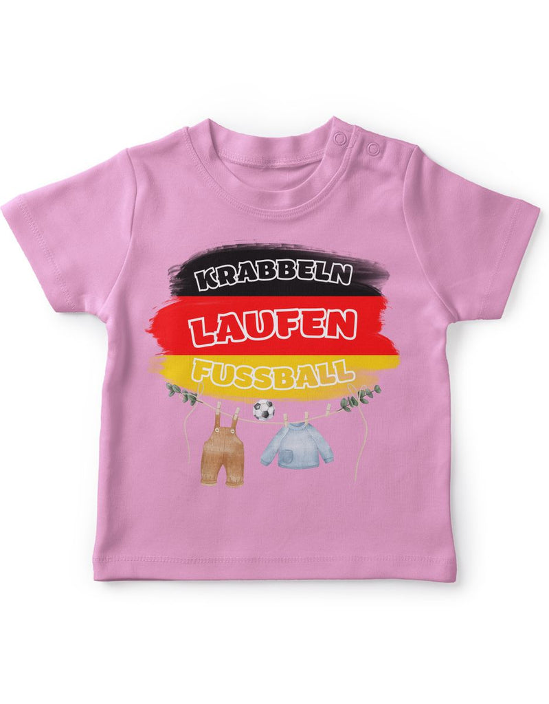 Baby / Kinder T-Shirt mit Spruch Krabbeln Laufen Fussball Deutschland mit Babykleidung - von Mikalino