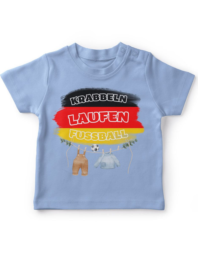 Baby / Kinder T-Shirt mit Spruch Krabbeln Laufen Fussball Deutschland mit Babykleidung - von Mikalino