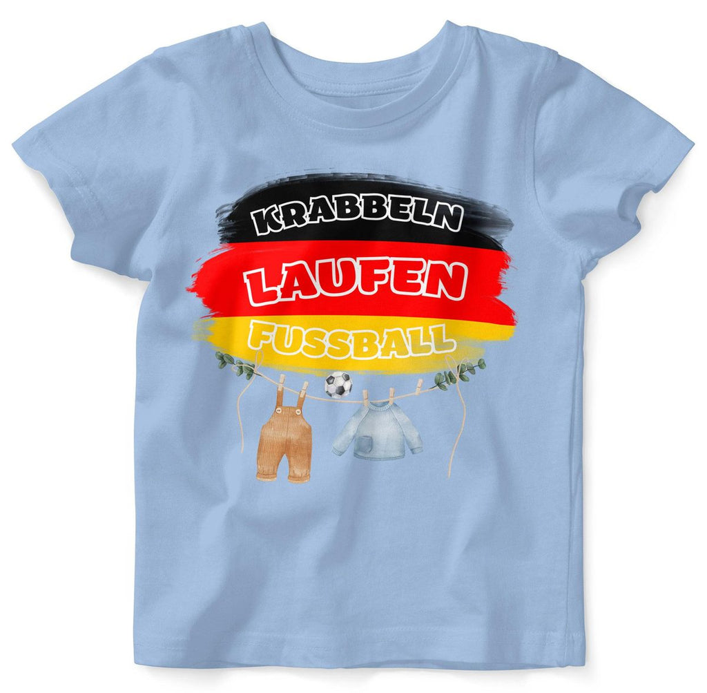 Baby / Kinder T-Shirt mit Spruch Krabbeln Laufen Fussball Deutschland mit Babykleidung - von Mikalino