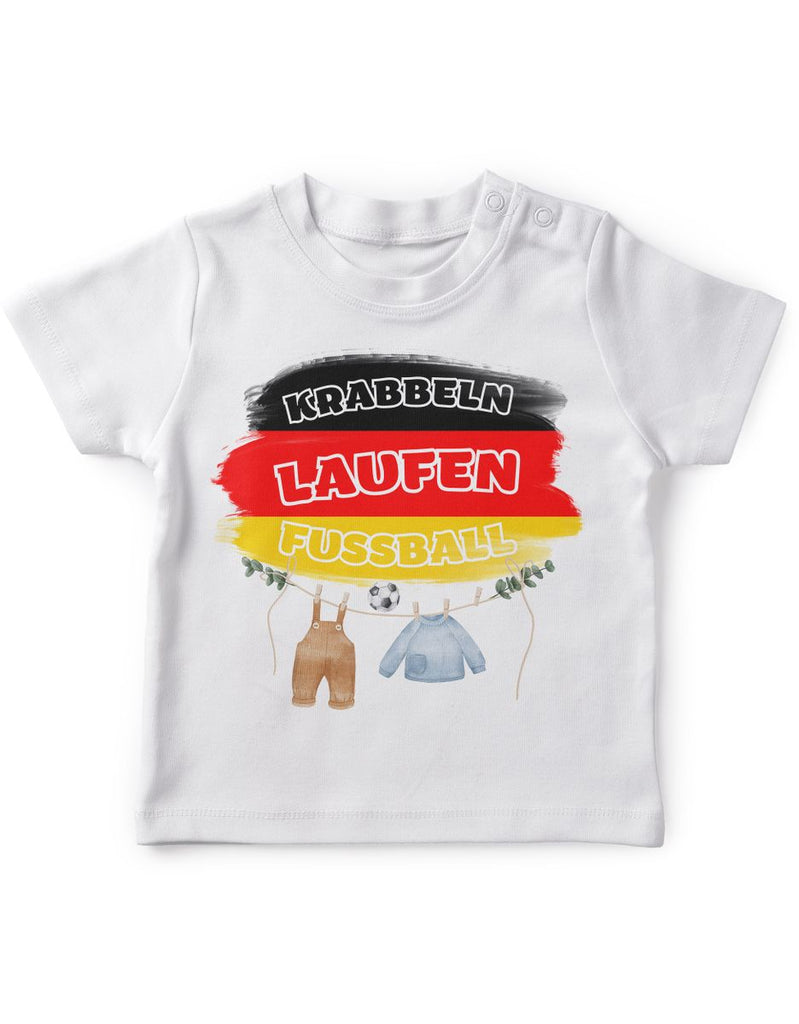 Baby / Kinder T-Shirt mit Spruch Krabbeln Laufen Fussball Deutschland mit Babykleidung - von Mikalino