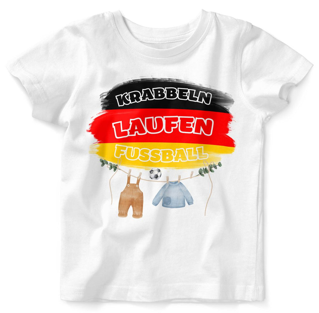 Baby / Kinder T-Shirt mit Spruch Krabbeln Laufen Fussball Deutschland mit Babykleidung - von Mikalino