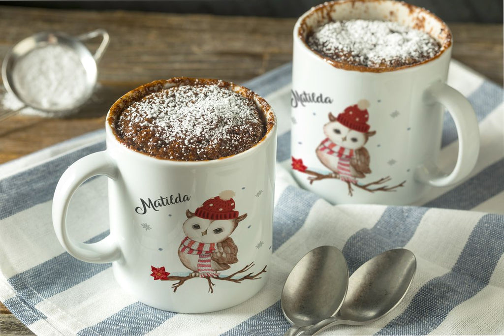 Keramik Tasse Eule im Winter auf einem Ast - personalisiert mit Namen - von Mikalino