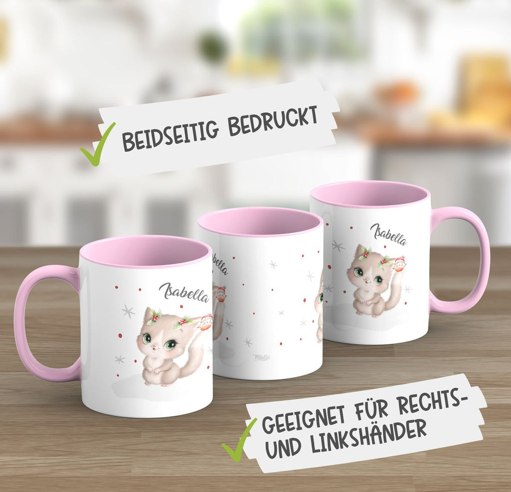 Keramik Tasse Süße Katze im Schnee - personalisiert mit Namen - von Mikalino