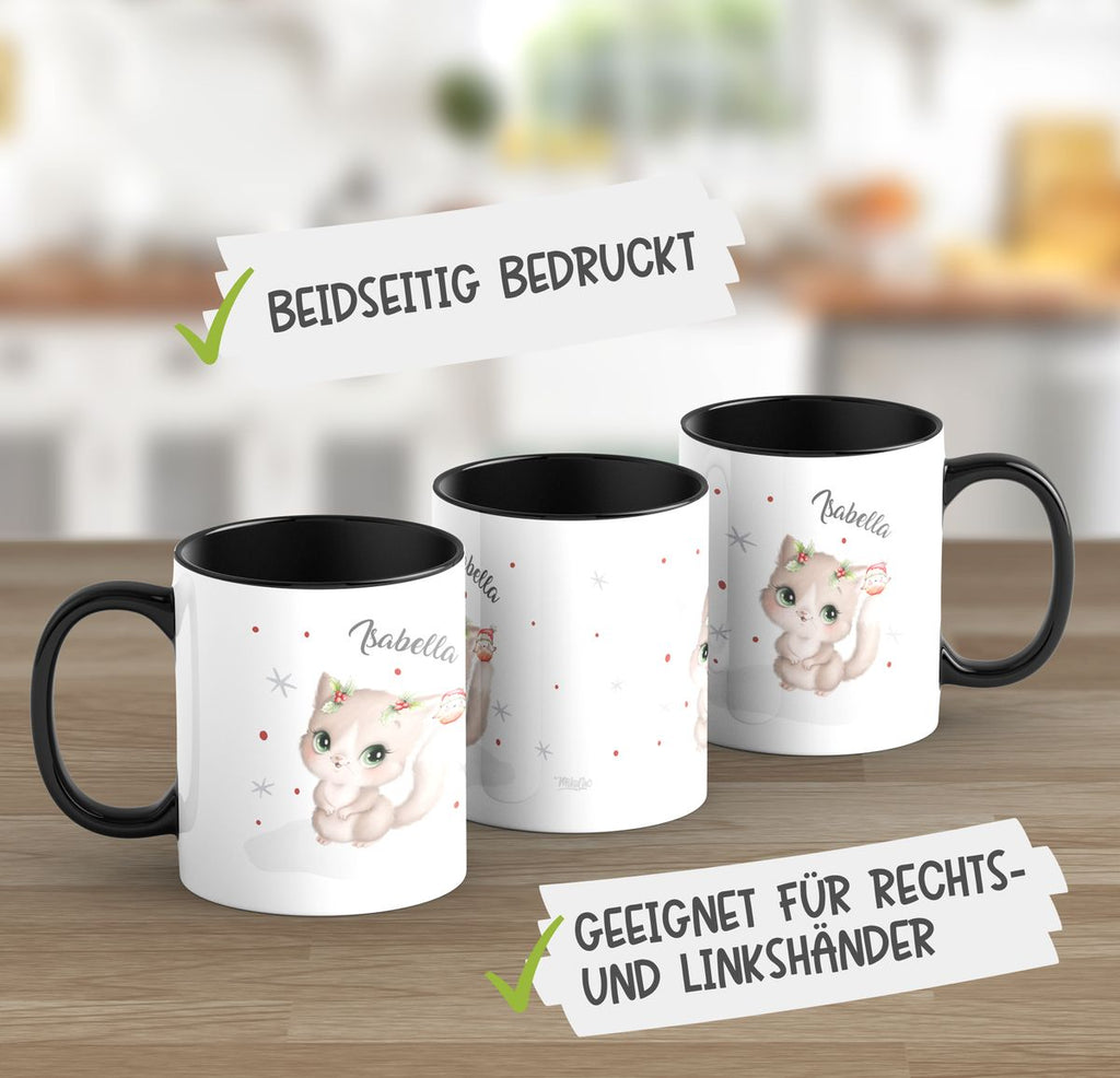 Keramik Tasse Süße Katze im Schnee - personalisiert mit Namen - von Mikalino