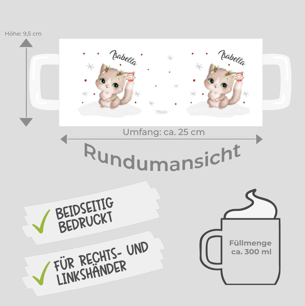 Keramik Tasse Süße Katze im Schnee - personalisiert mit Namen - von Mikalino