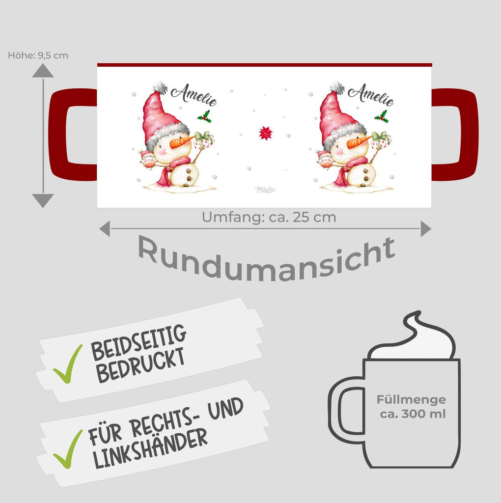 Keramik Tasse Fröhlicher Schneemann im Winter - personalisiert mit Namen - von Mikalino