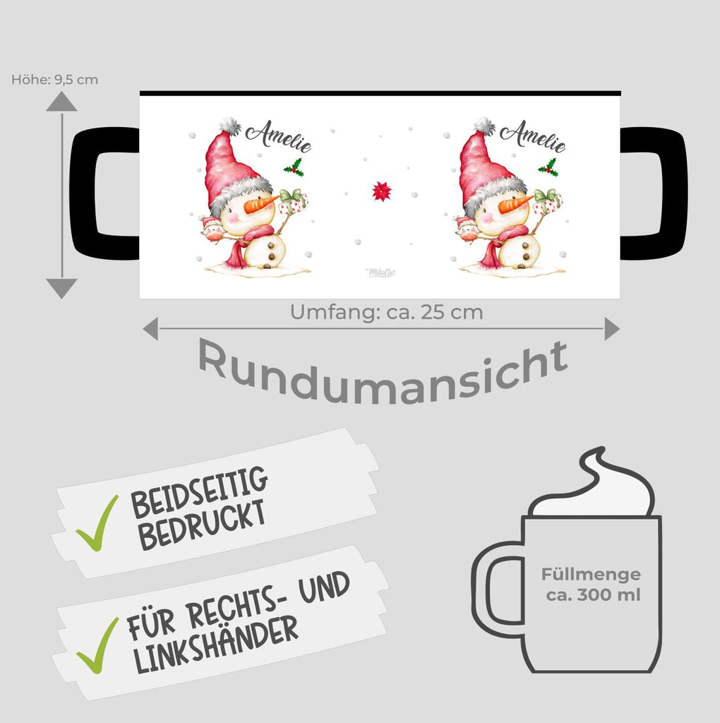 Keramik Tasse Fröhlicher Schneemann im Winter - personalisiert mit Namen - von Mikalino