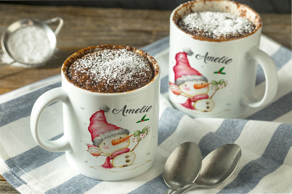 Keramik Tasse Fröhlicher Schneemann im Winter - personalisiert mit Namen - von Mikalino