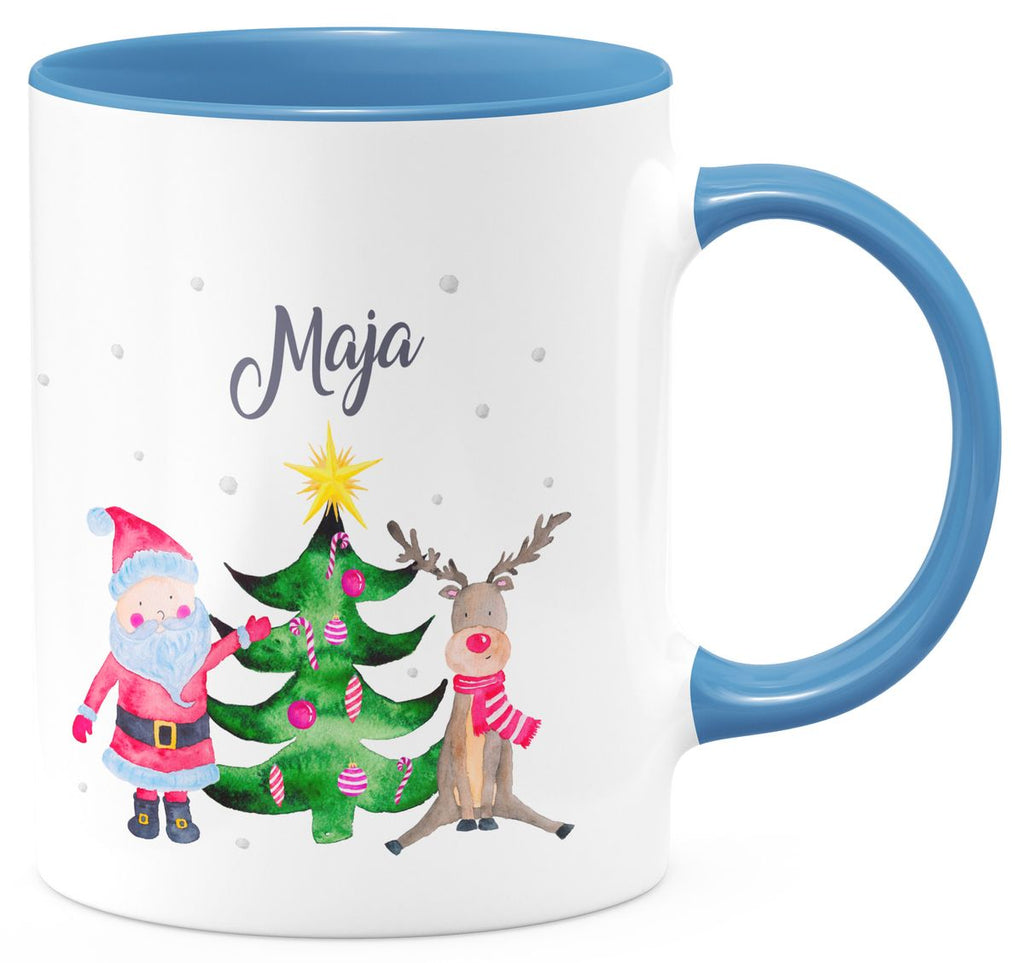 Keramik Tasse Fröhliches Weihnachtstrio im Winter - personalisiert mit Namen - von Mikalino