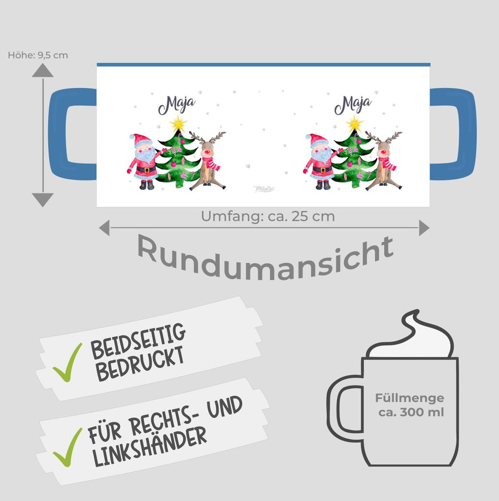 Keramik Tasse Fröhliches Weihnachtstrio im Winter - personalisiert mit Namen - von Mikalino