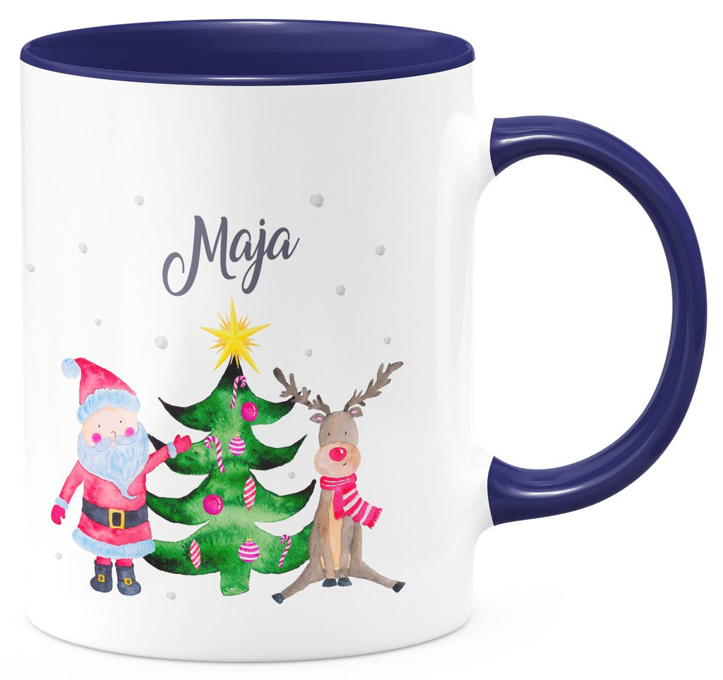 Keramik Tasse Fröhliches Weihnachtstrio im Winter - personalisiert mit Namen - von Mikalino