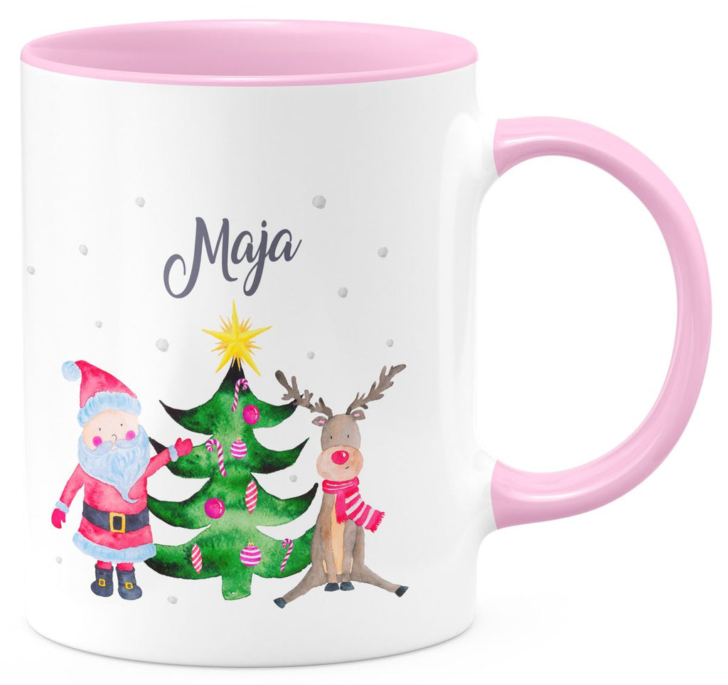 Keramik Tasse Fröhliches Weihnachtstrio im Winter - personalisiert mit Namen - von Mikalino