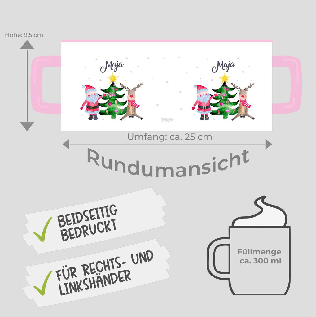 Keramik Tasse Fröhliches Weihnachtstrio im Winter - personalisiert mit Namen - von Mikalino