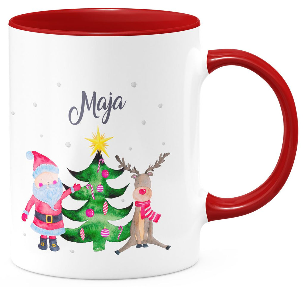 Keramik Tasse Fröhliches Weihnachtstrio im Winter - personalisiert mit Namen - von Mikalino