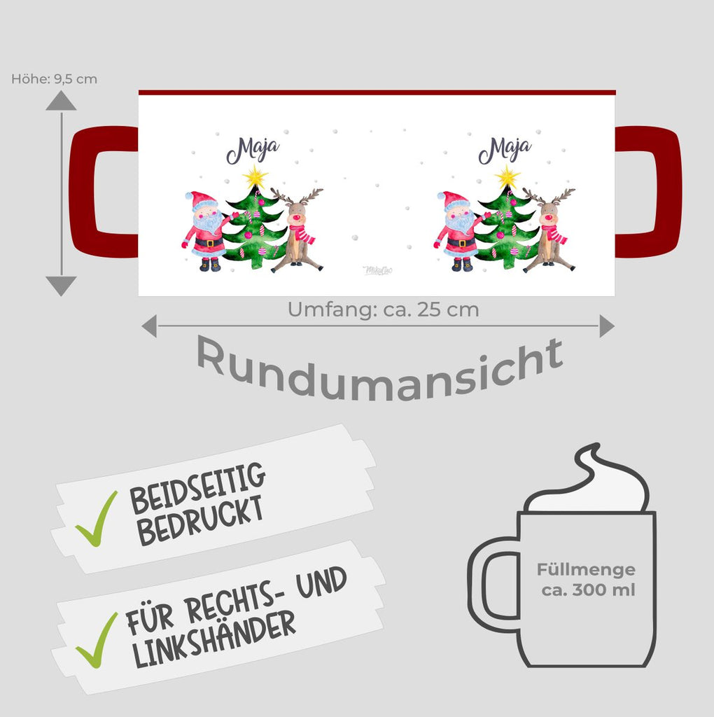 Keramik Tasse Fröhliches Weihnachtstrio im Winter - personalisiert mit Namen - von Mikalino