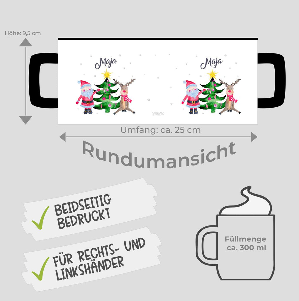 Keramik Tasse Fröhliches Weihnachtstrio im Winter - personalisiert mit Namen - von Mikalino