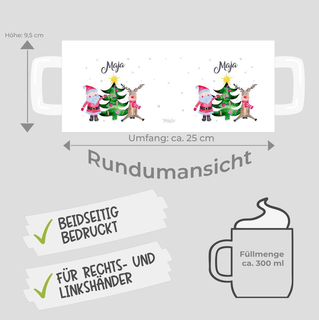 Keramik Tasse Fröhliches Weihnachtstrio im Winter - personalisiert mit Namen - von Mikalino