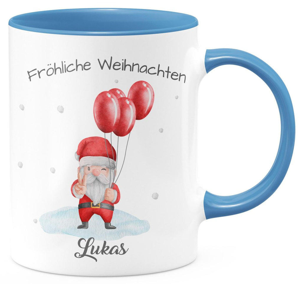 Keramik Tasse Fröhliche Weihnachten cooler Weihnachstmann im Winter - personalisiert mit Namen - von Mikalino