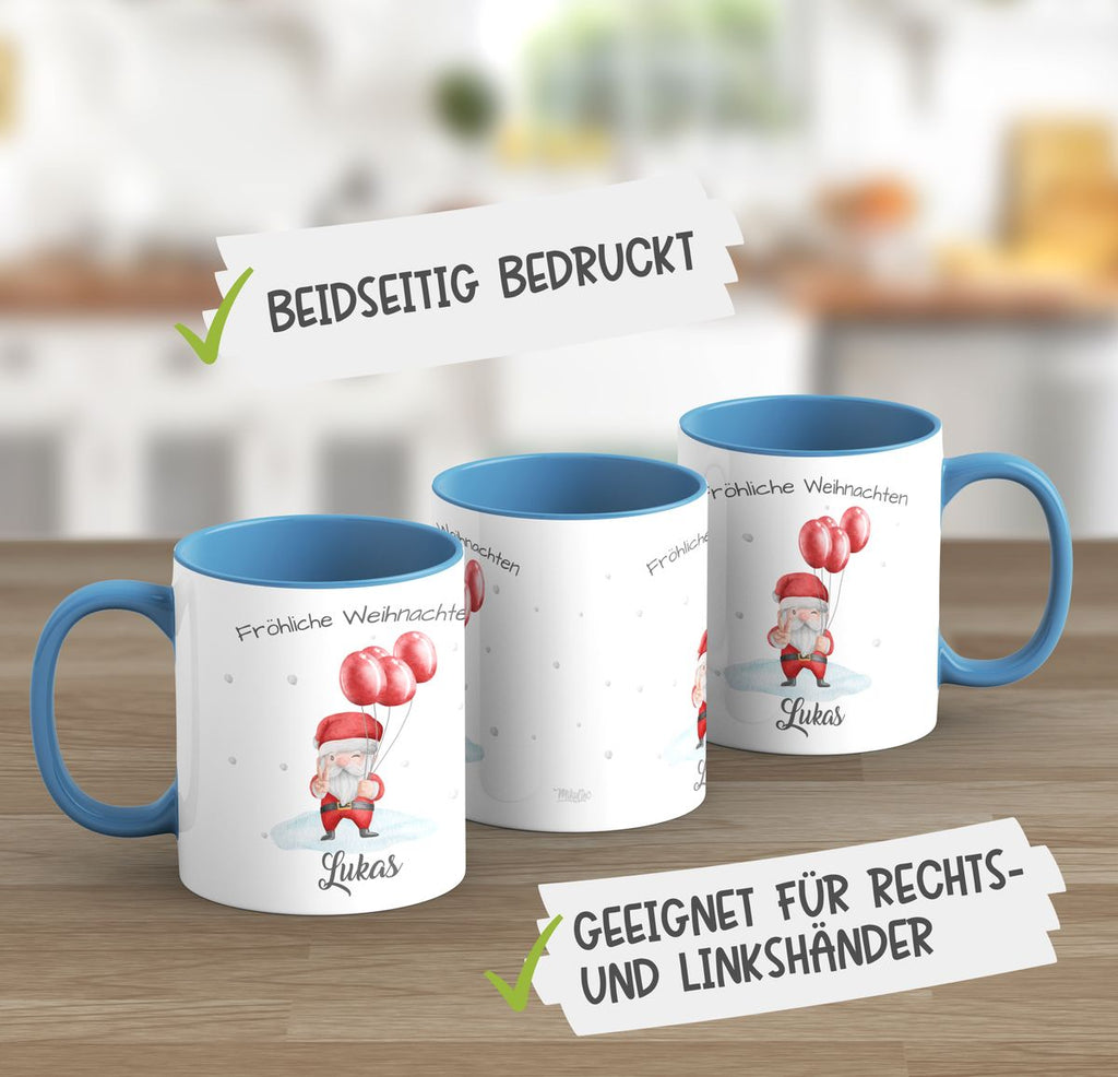 Keramik Tasse Fröhliche Weihnachten cooler Weihnachstmann im Winter - personalisiert mit Namen - von Mikalino