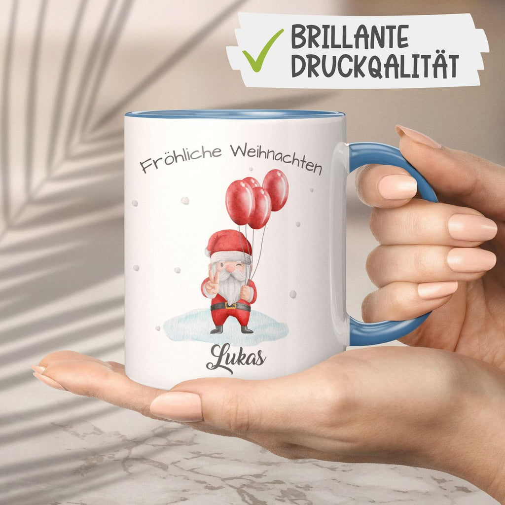 Keramik Tasse Fröhliche Weihnachten cooler Weihnachstmann im Winter - personalisiert mit Namen - von Mikalino