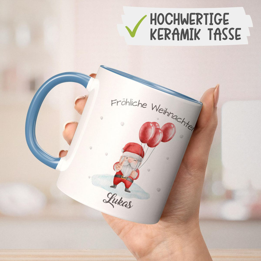 Keramik Tasse Fröhliche Weihnachten cooler Weihnachstmann im Winter - personalisiert mit Namen - von Mikalino