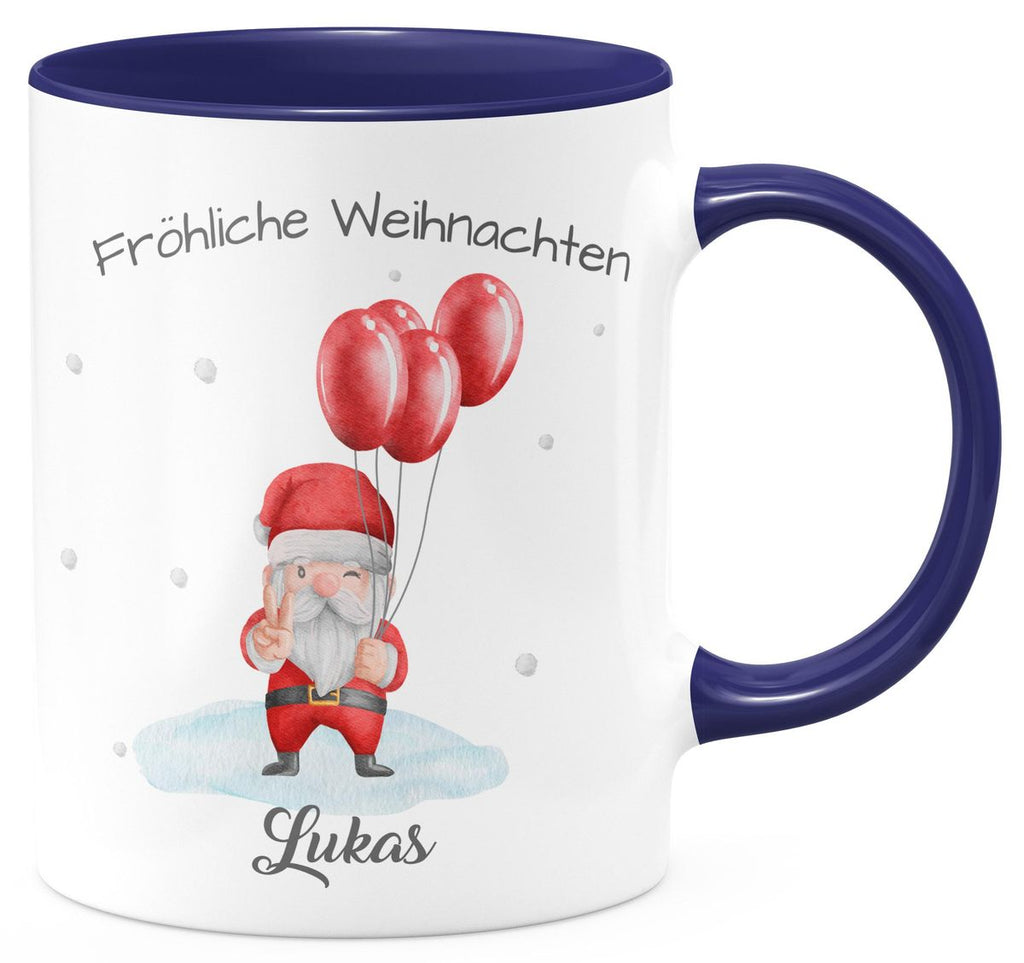 Keramik Tasse Fröhliche Weihnachten cooler Weihnachstmann im Winter - personalisiert mit Namen - von Mikalino