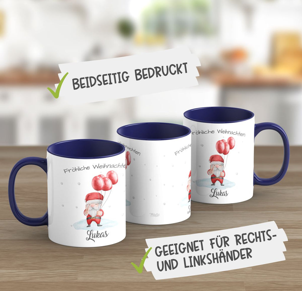 Keramik Tasse Fröhliche Weihnachten cooler Weihnachstmann im Winter - personalisiert mit Namen - von Mikalino