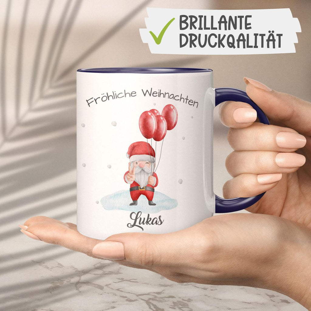 Keramik Tasse Fröhliche Weihnachten cooler Weihnachstmann im Winter - personalisiert mit Namen - von Mikalino