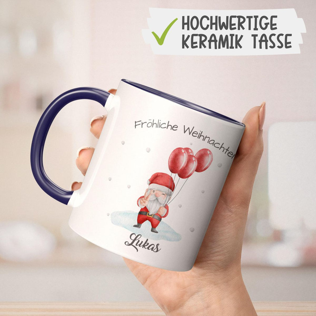 Keramik Tasse Fröhliche Weihnachten cooler Weihnachstmann im Winter - personalisiert mit Namen - von Mikalino