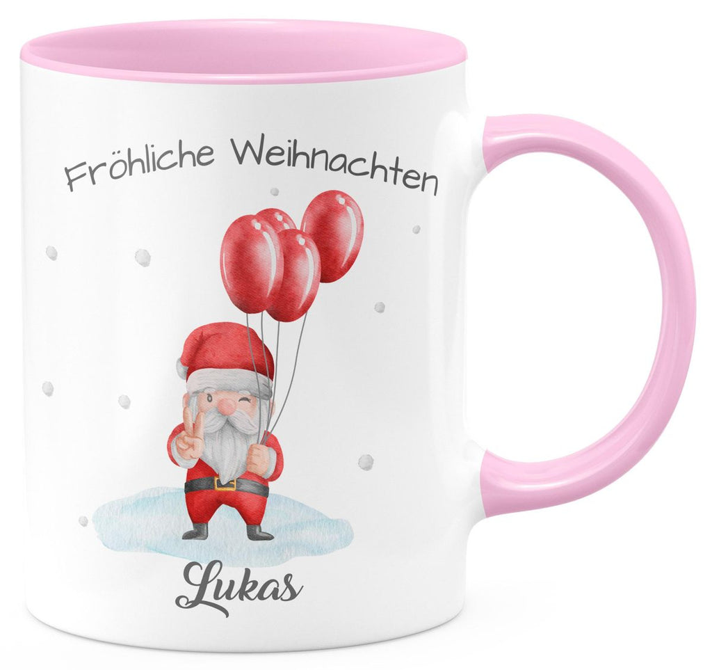 Keramik Tasse Fröhliche Weihnachten cooler Weihnachstmann im Winter - personalisiert mit Namen - von Mikalino