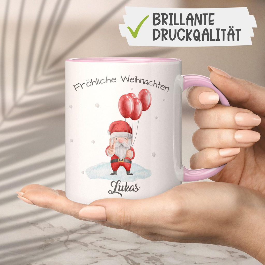 Keramik Tasse Fröhliche Weihnachten cooler Weihnachstmann im Winter - personalisiert mit Namen - von Mikalino