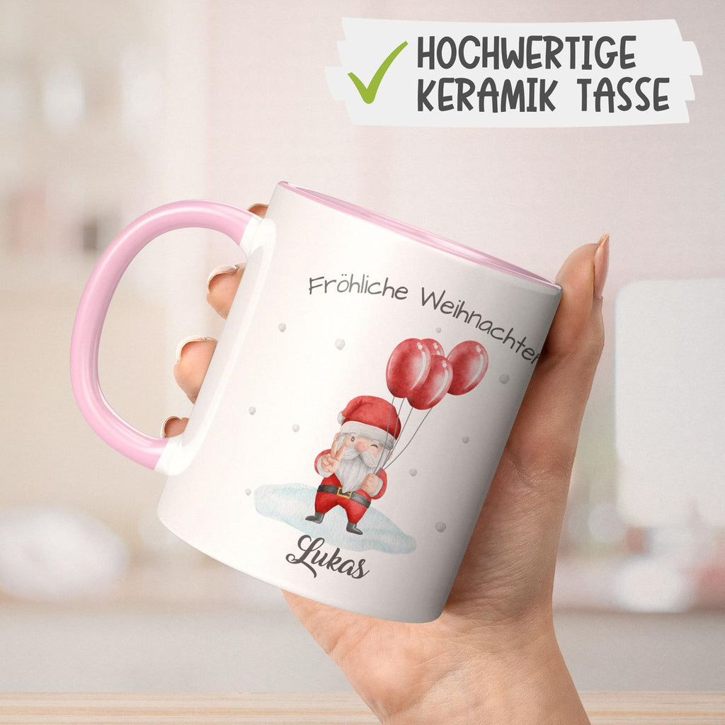 Keramik Tasse Fröhliche Weihnachten cooler Weihnachstmann im Winter - personalisiert mit Namen - von Mikalino