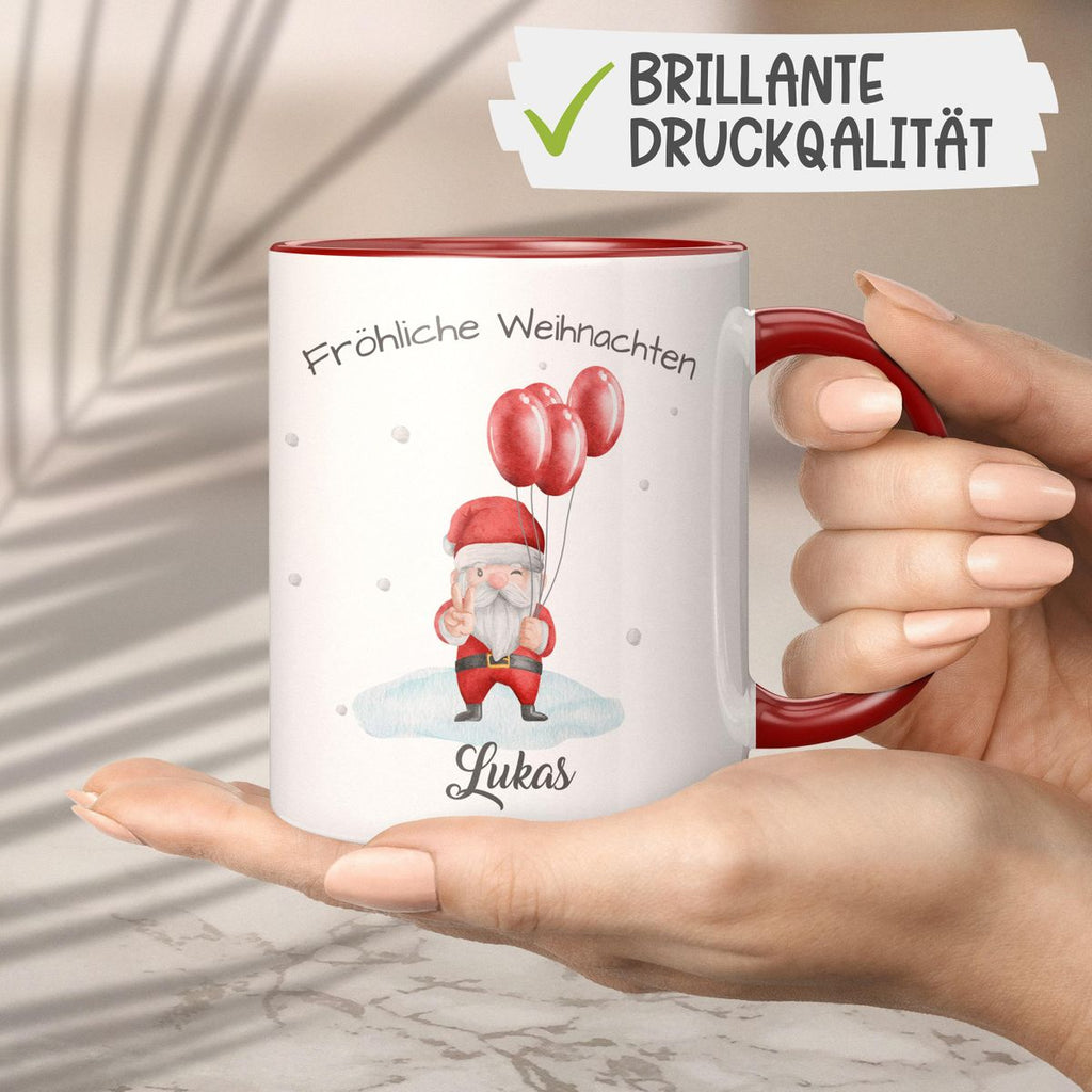 Keramik Tasse Fröhliche Weihnachten cooler Weihnachstmann im Winter - personalisiert mit Namen - von Mikalino