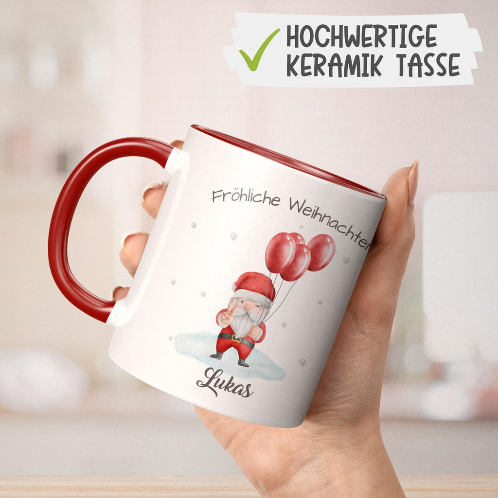 Keramik Tasse Fröhliche Weihnachten cooler Weihnachstmann im Winter - personalisiert mit Namen - von Mikalino