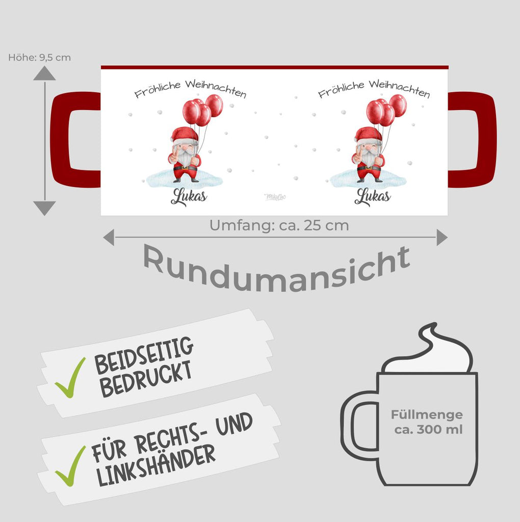 Keramik Tasse Fröhliche Weihnachten cooler Weihnachstmann im Winter - personalisiert mit Namen - von Mikalino